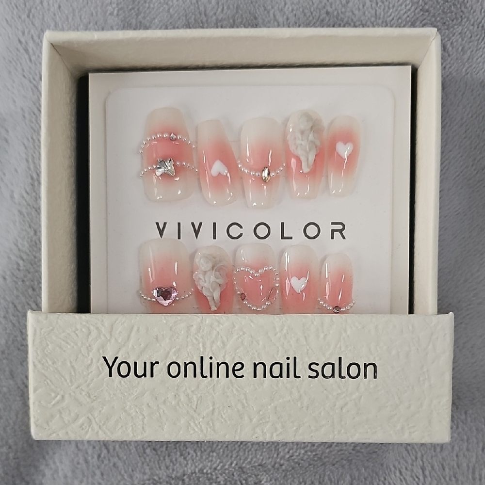 Vivicolor Pink Nail Set with Angel And Heart Accents